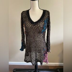 Boho Gypsy Black Knit Mesh Sweater Dress. Kessley sold at Anthropology Size Lg